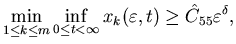 $\displaystyle \min_{1 \leq k \leq m} \inf_{0 \leq t <\infty} x_k(\varepsilon,t)\geq \hat C_{55} \varepsilon^{\delta},$
