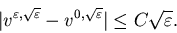 \begin{displaymath}\vert v^{\varepsilon,\sqrt{\varepsilon}}-v^{0,\sqrt{\varepsilon}}\vert\leq C\sqrt{\varepsilon}.\end{displaymath}