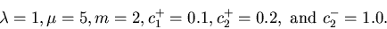 \begin{eqnarray*}\lambda=1,\mu=5,m=2,c_1^+=0.1,c_2^+=0.2,\mbox{ and }c_2^-=1.0.\end{eqnarray*}
