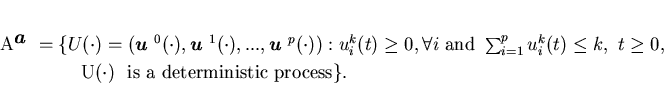 \begin{eqnarray*}% latex2html id marker 4887&&{\cal A}^{\mbox{\boldmath$a$ }......\ \ \ \ \ U(\cdot ) \ \ \mbox {is a deterministicprocess} \}.\end{eqnarray*}