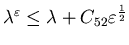$ {\lambda}^{\varepsilon}\leq \lambda + C_{52} \varepsilon^{\frac {1} {2}}$